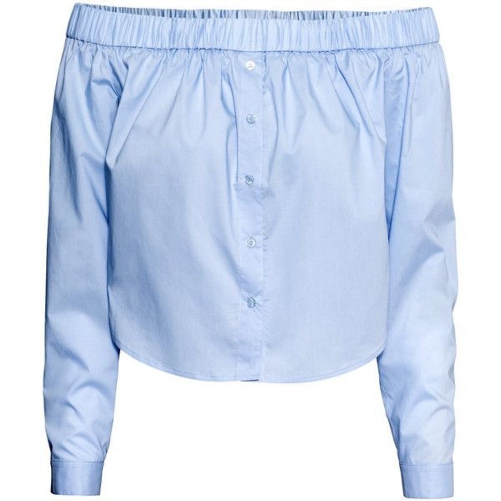 H&M Blue Off-Shoulder Button-down Blouse